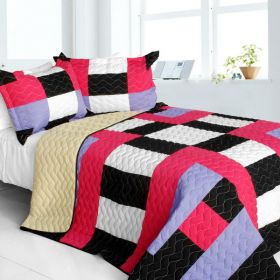 [Kamelia] Vermicelli-Quilted Patchwork Geometric Quilt Set Full/Queen