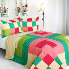 [Moments] 3PC Vermicelli - Quilted Patchwork Quilt Set (Full/Queen Size)