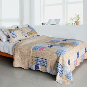 [Classic Plaids] Cotton 3PC Vermicelli-Quilted Patchwork Quilt Set (Full/Queen Size)