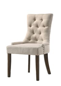 ACME Farren Side Chair, Beige Fabric & Espresso Finish 77172