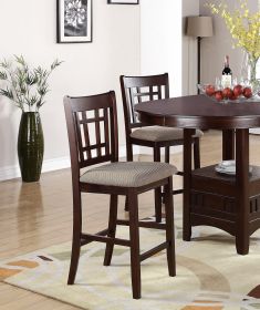 Set of 2 Chairs Dining Room Furniture Brown Solid wood Counter Height Chairs Upholstered Cushioned Unique back