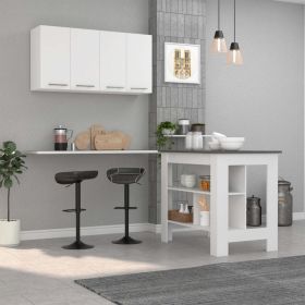 Caledon 2 Piece Kitchen Set, Kitchen Island + Upper Wall Cabinet , White /Walnut (Color: White/Onyx)