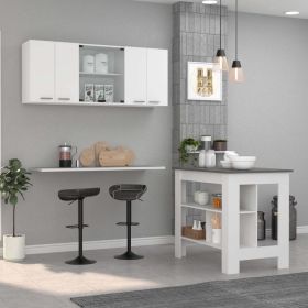 Norfolk 2 Piece Kitchen Set, Kitchen Island + Upper Wall Cabinet , White /Walnut (Color: White/Onyx)